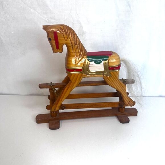 VTG Rocking Glider Horse Decoration Hand Carved Display 8" Height Folk Art Mini - Picture 1 of 8